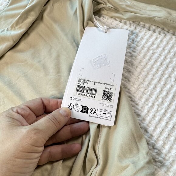 Lululemon Wundermost One-Shoulder Bodysuit Long Sleeve Nulu Thong Beige Large - Picture 5 of 7